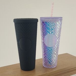 Starbucks Black Textured Tumbler & Iridescent Purple Studded Tumbler Set